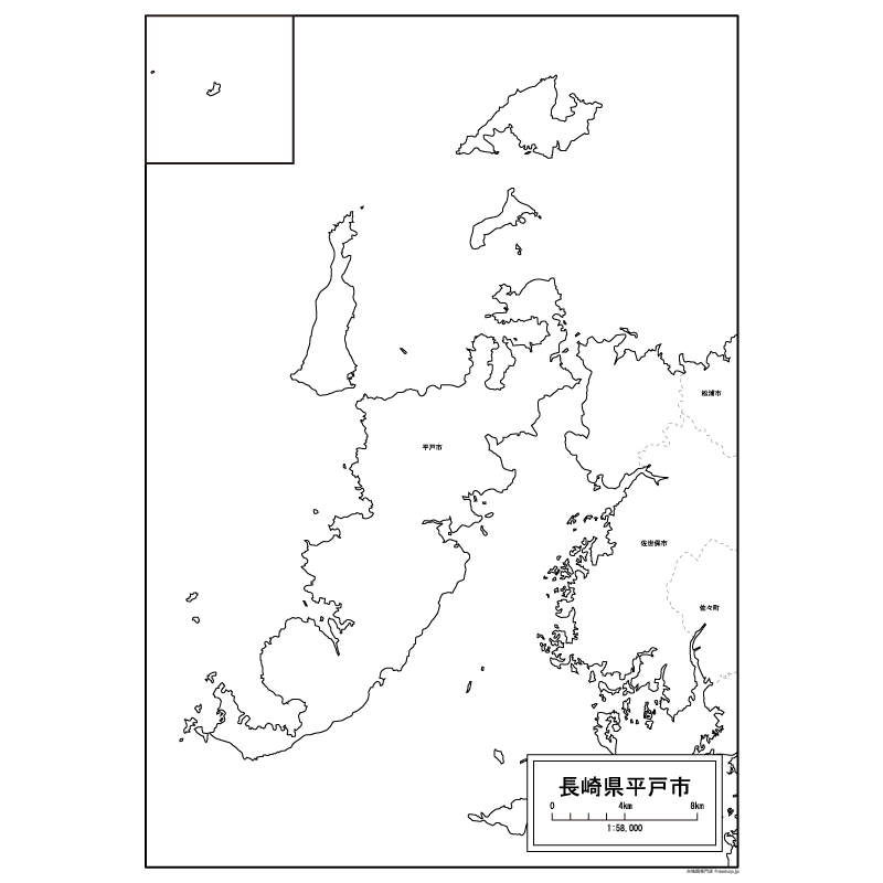 平戸市の白地図のサムネイル