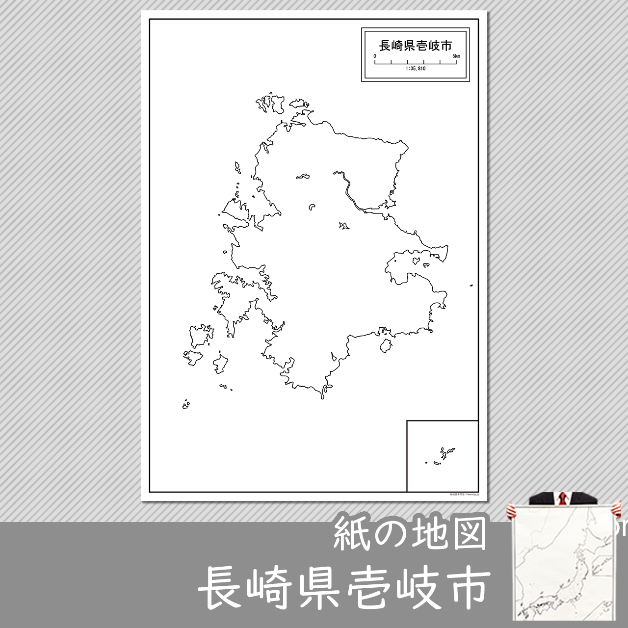 壱岐市の紙の白地図のサムネイル