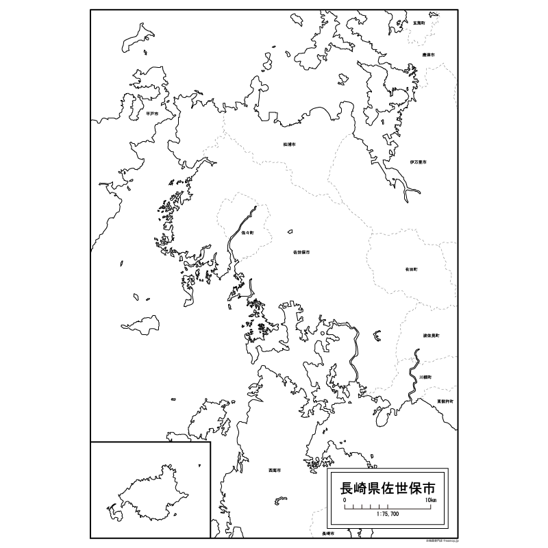 佐世保市の白地図のサムネイル