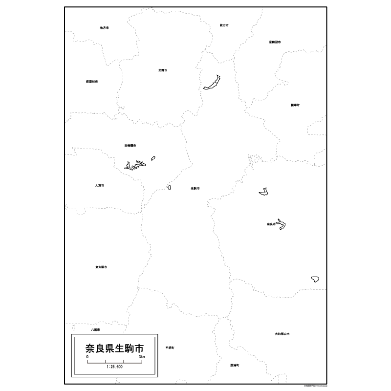 生駒市の白地図のサムネイル