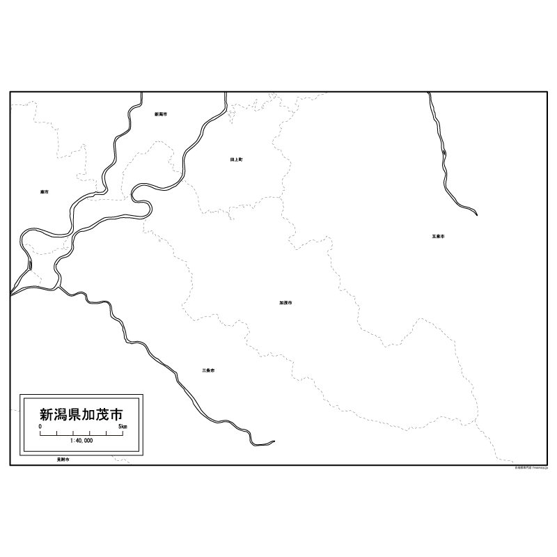 加茂市の白地図のサムネイル