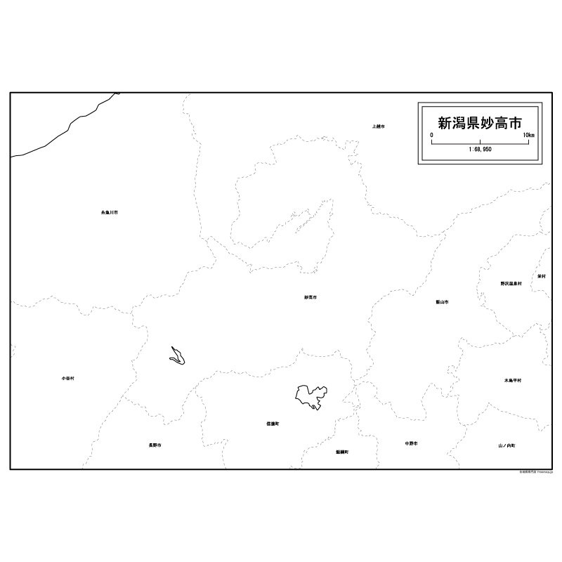 妙高市の白地図のサムネイル