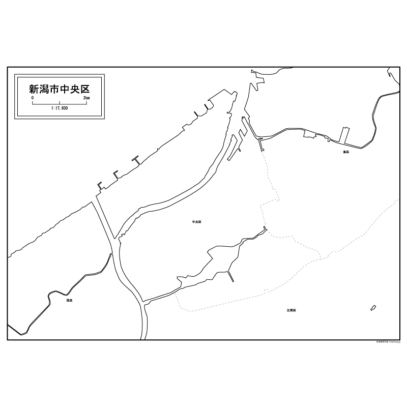 新潟市中央区の白地図のサムネイル
