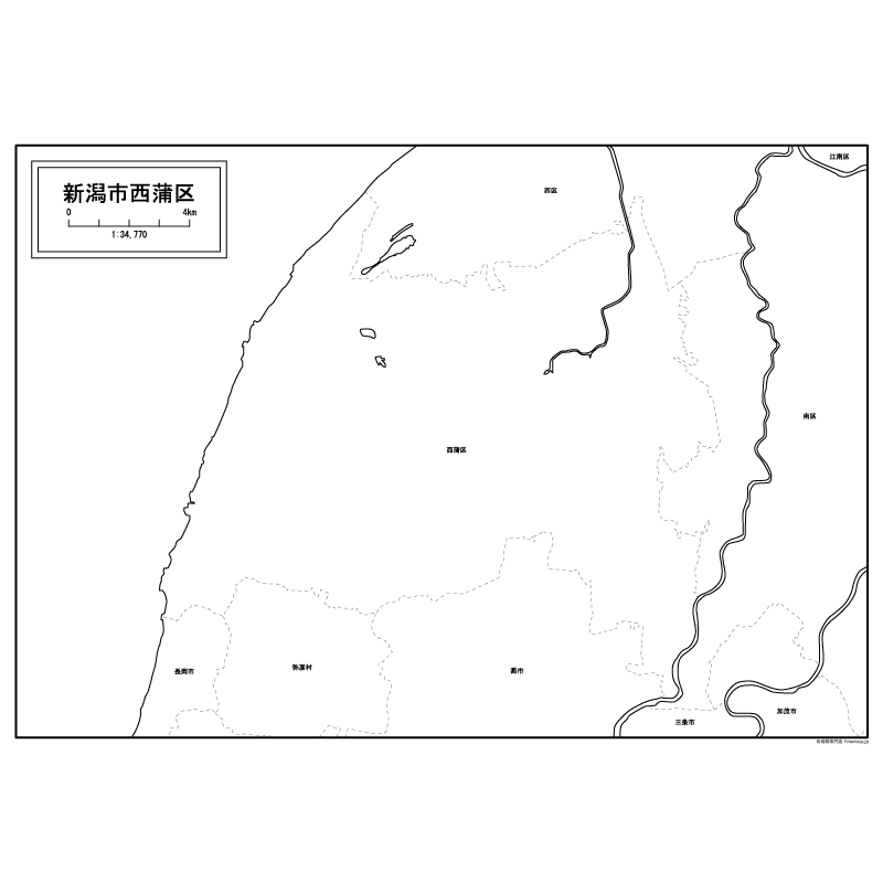 新潟市西蒲区の白地図のサムネイル