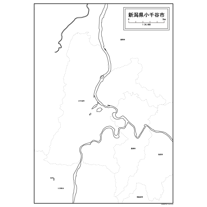 小千谷市の白地図のサムネイル