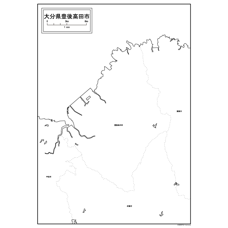 豊後高田市の白地図のサムネイル