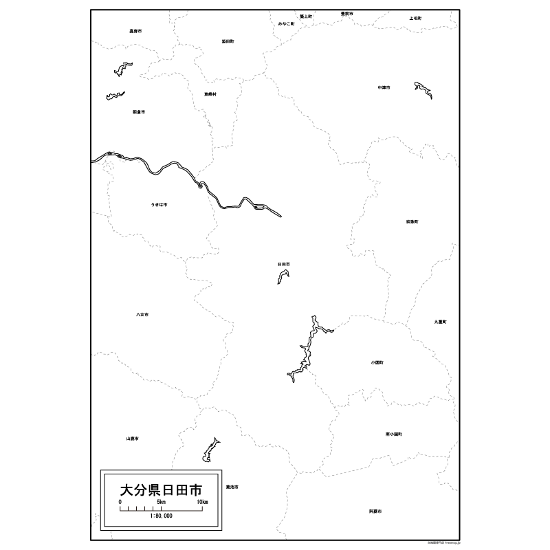 日田市の白地図のサムネイル
