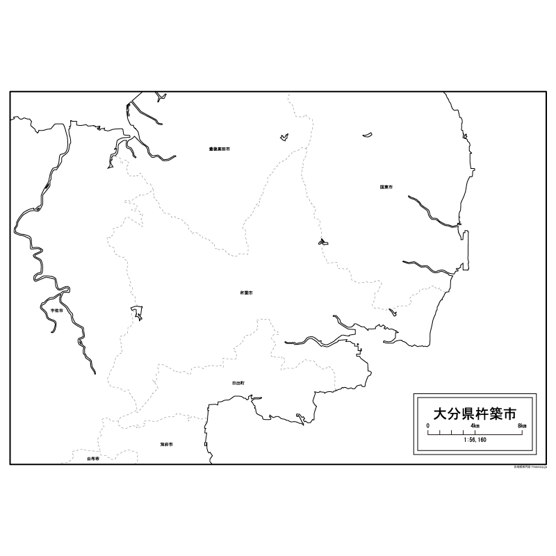 杵築市の白地図のサムネイル