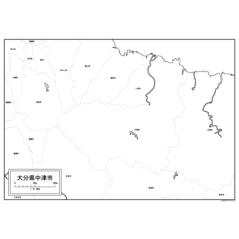 中津市の白地図のサムネイル