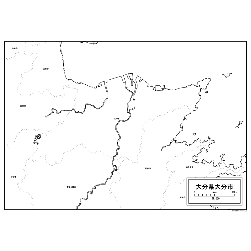 大分市の白地図のサムネイル