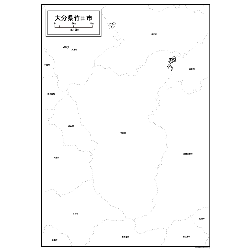 竹田市の白地図のサムネイル