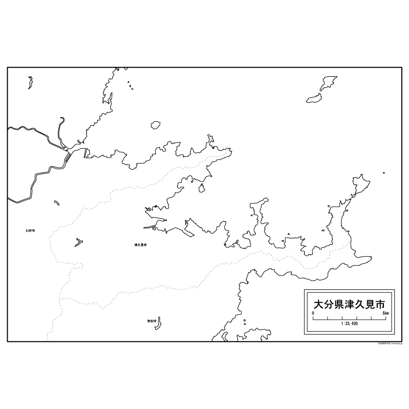 津久見市の白地図のサムネイル