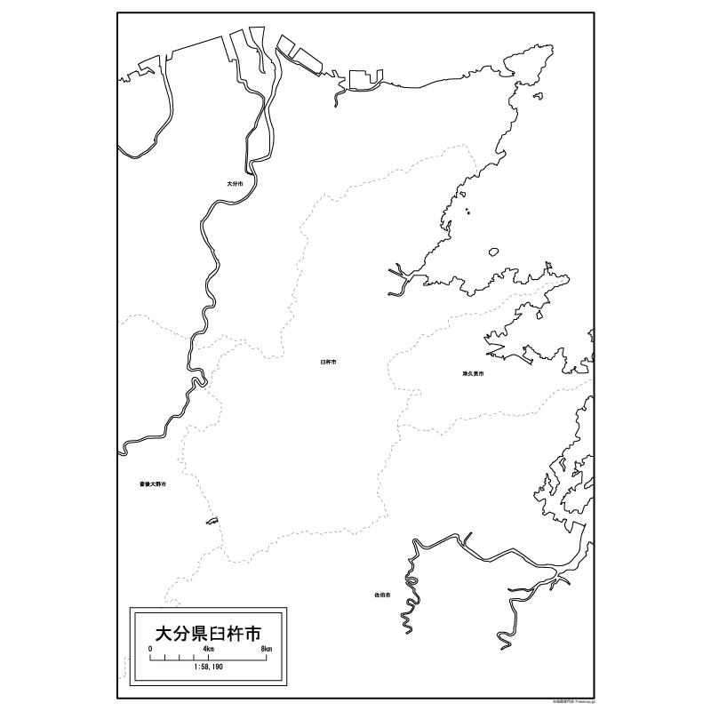 臼杵市の白地図のサムネイル