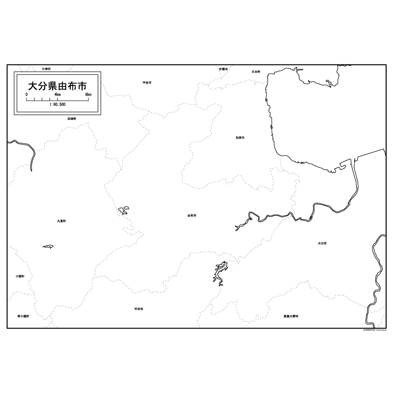 由布市の白地図のサムネイル