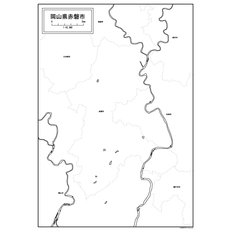 赤磐市の白地図のサムネイル
