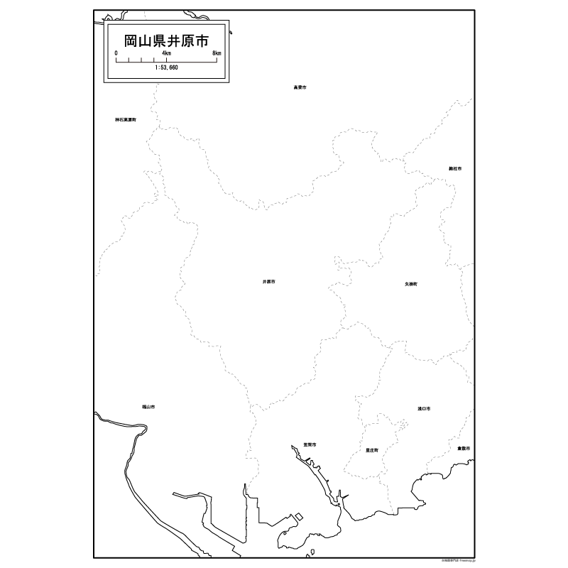 井原市の白地図のサムネイル