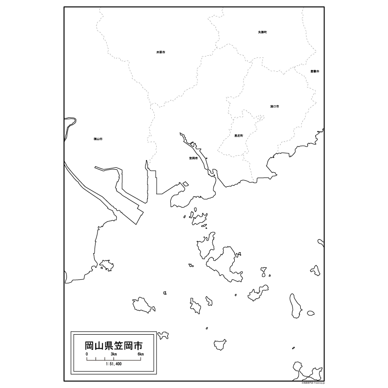 笠岡市の白地図のサムネイル