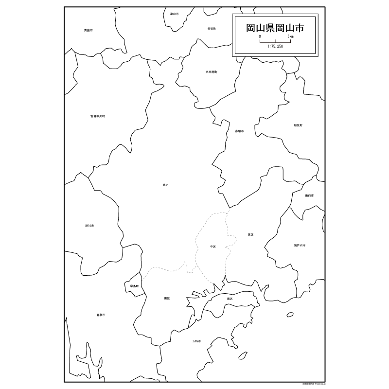 岡山市の白地図のサムネイル