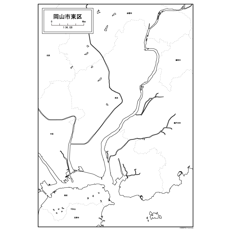 岡山市東区の白地図のサムネイル