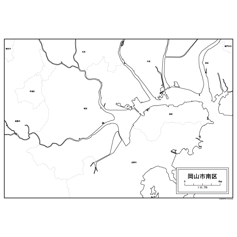 岡山市南区の白地図のサムネイル