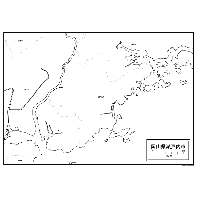 瀬戸内市の白地図のサムネイル