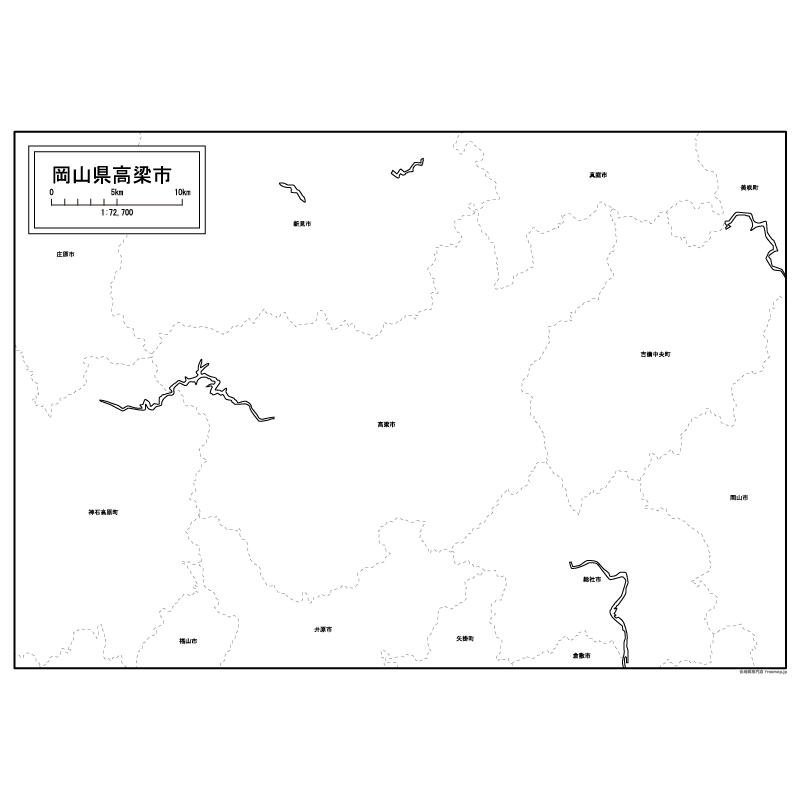 高梁市の白地図のサムネイル