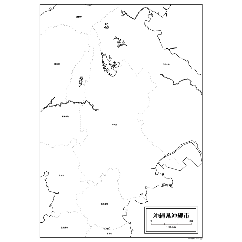 沖縄市の白地図のサムネイル
