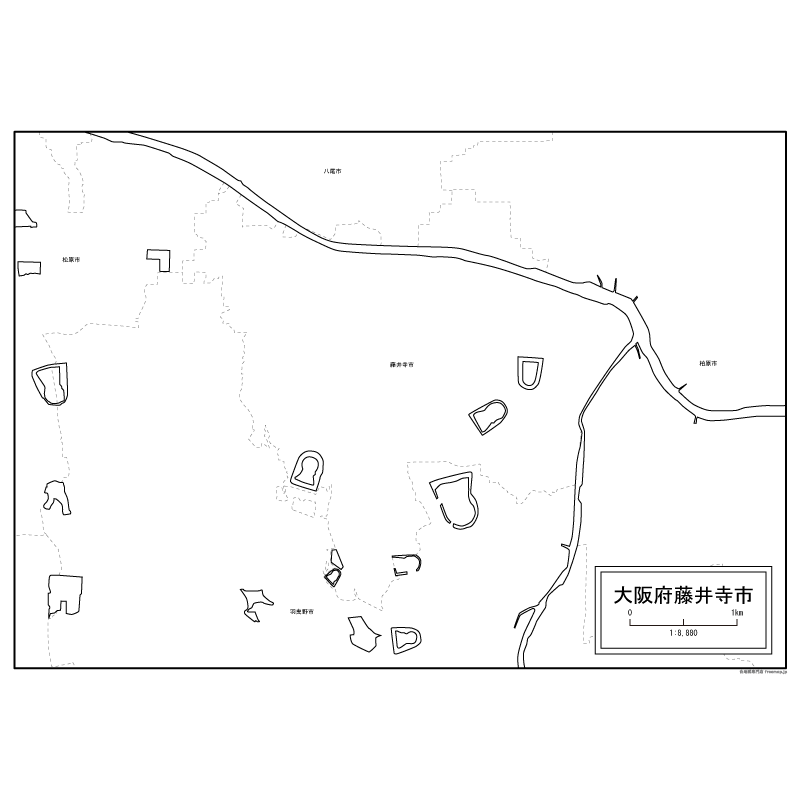 藤井寺市の白地図のサムネイル