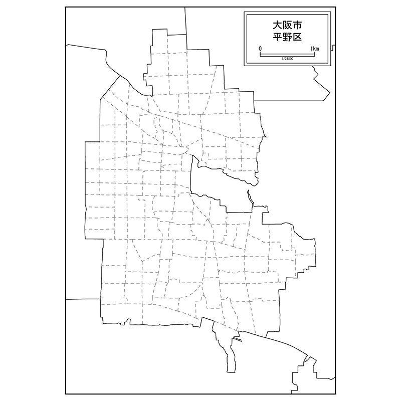 大阪市平野区の白地図のサムネイル