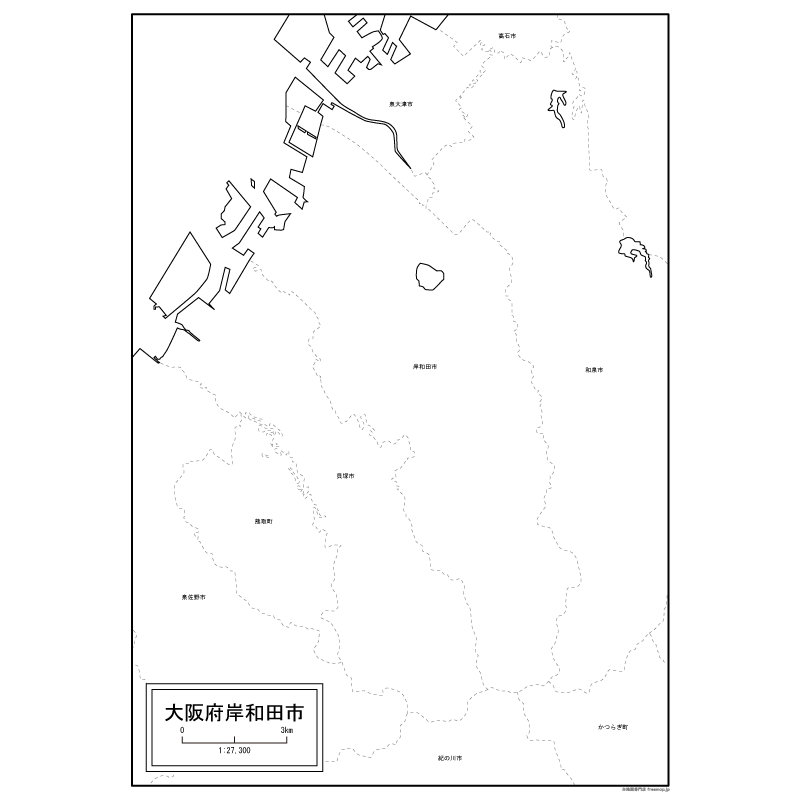 岸和田市の白地図のサムネイル