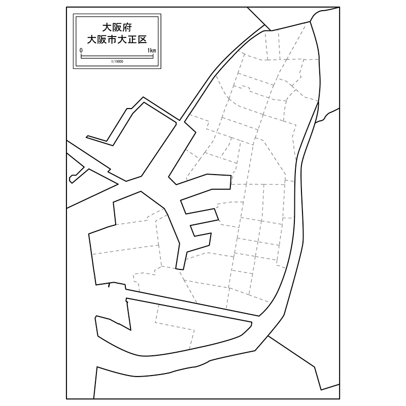 大阪市大正区の白地図のサムネイル