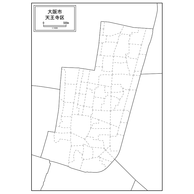 大阪市天王寺区の白地図のサムネイル