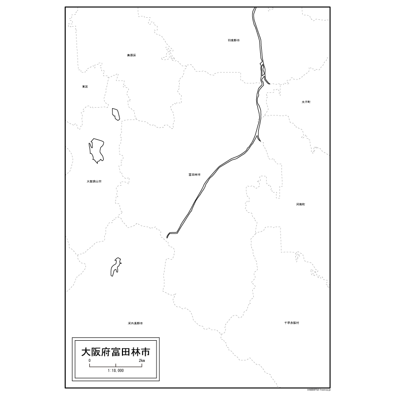 富田林市の白地図のサムネイル