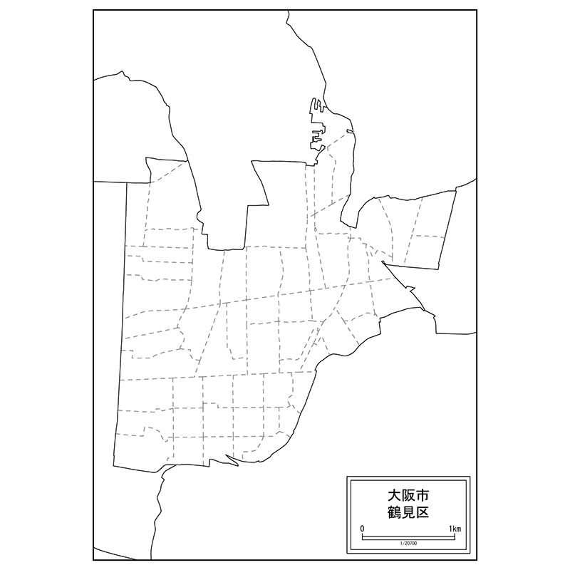大阪市鶴見区の白地図のサムネイル