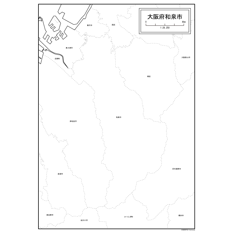 和泉市の白地図のサムネイル