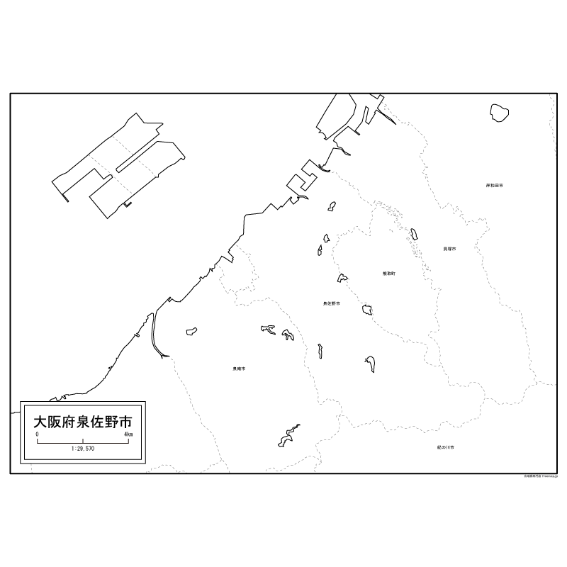 泉佐野市の白地図のサムネイル