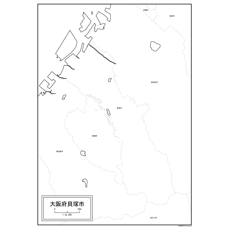 貝塚市の白地図のサムネイル