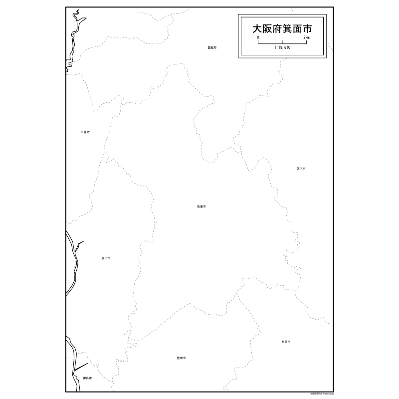 箕面市の白地図のサムネイル