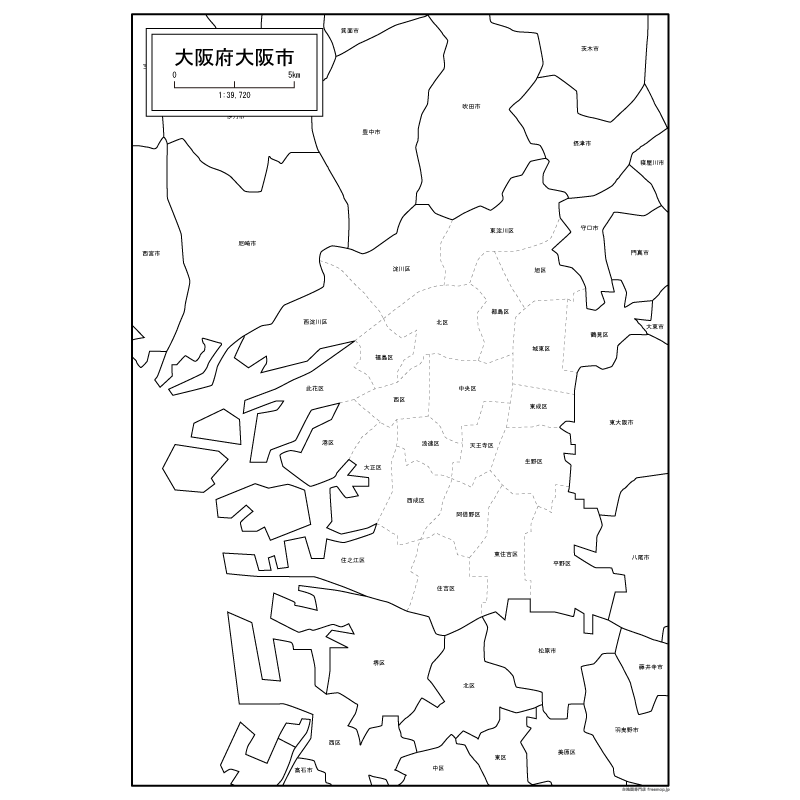 大阪府大阪市の白地図のサムネイル