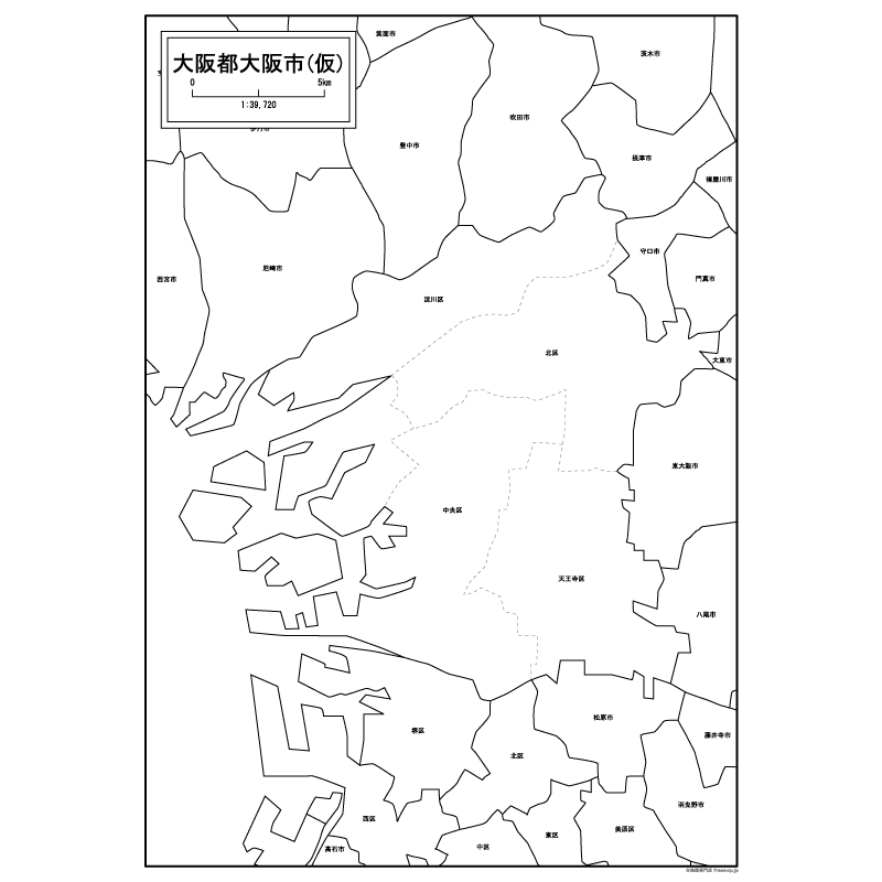 大阪都大阪市（仮）の白地図のサムネイル