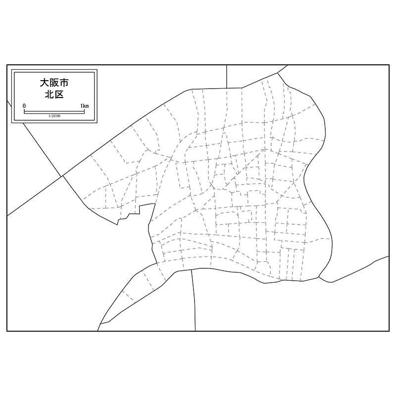 大阪市北区の白地図のサムネイル