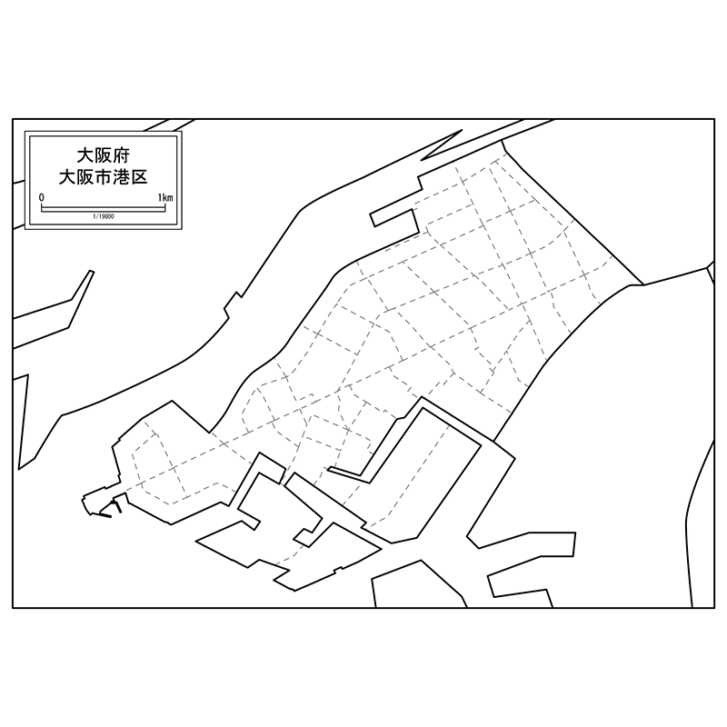 大阪市港区の白地図のサムネイル
