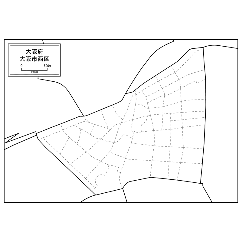 大阪市西区の白地図のサムネイル