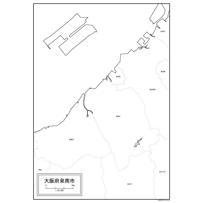 泉南市の白地図のサムネイル