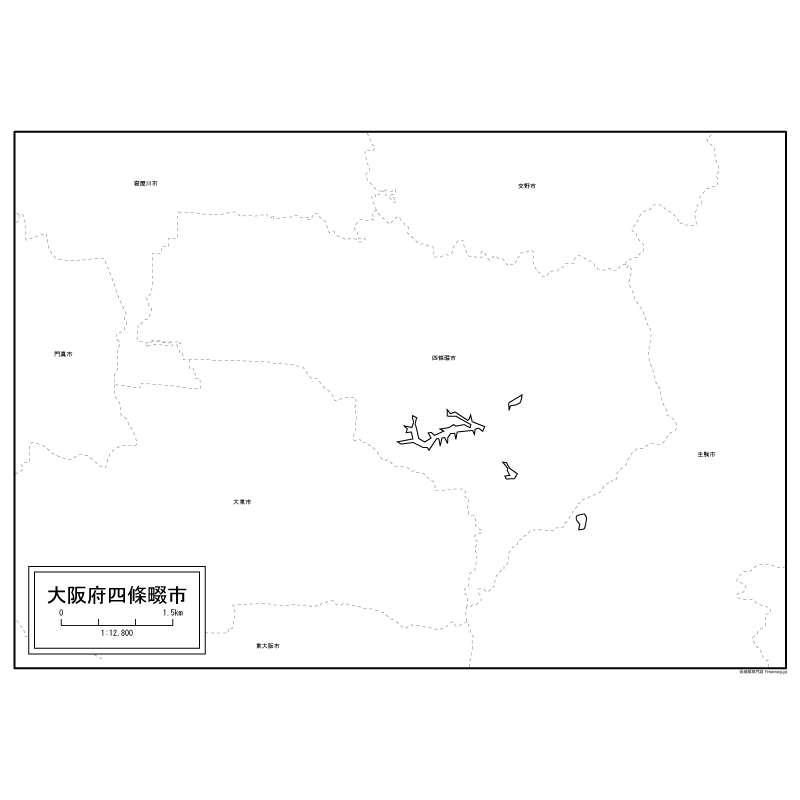 四條畷市の白地図のサムネイル