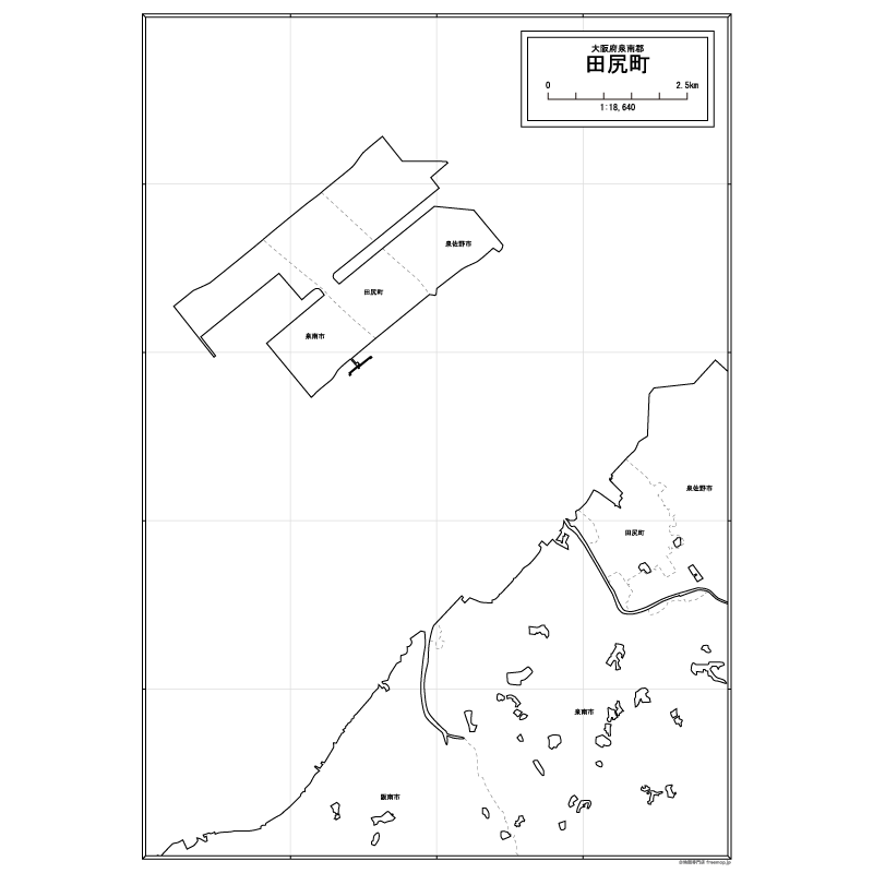 田尻町の白地図のサムネイル