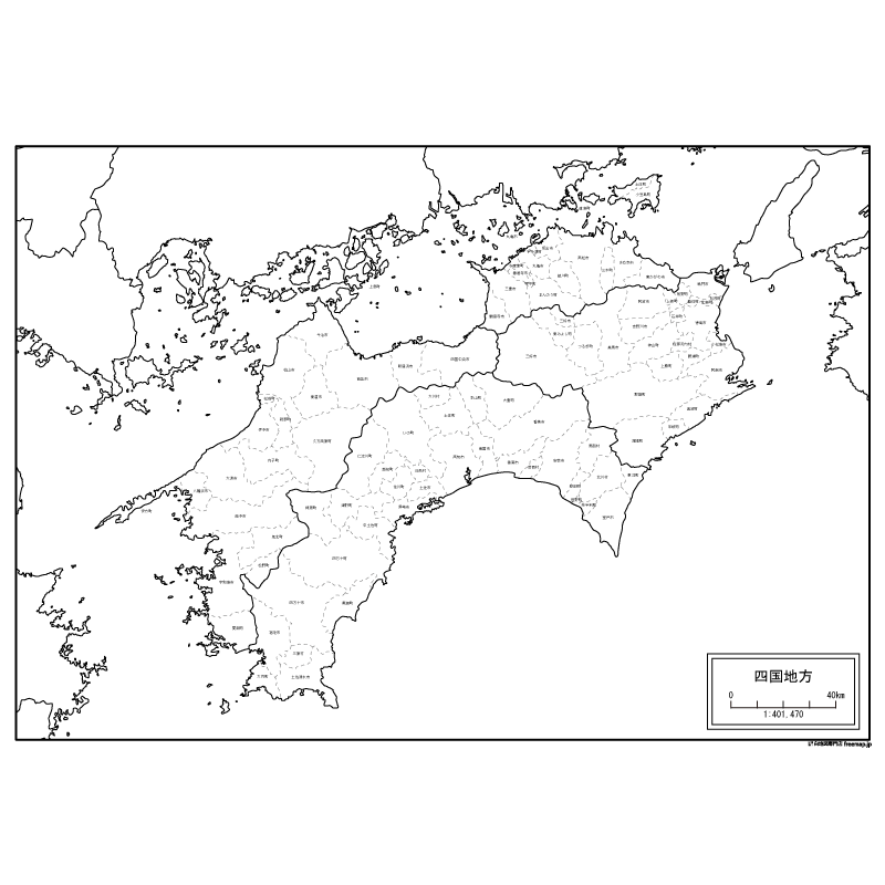 四国地方の白地図のサムネイル