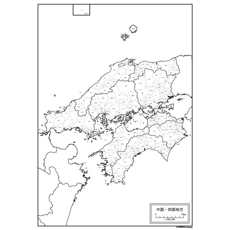 中国 四国地方の白地図 白地図専門店