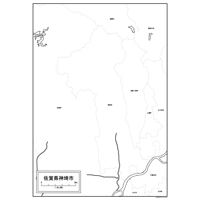 神埼市の白地図のサムネイル