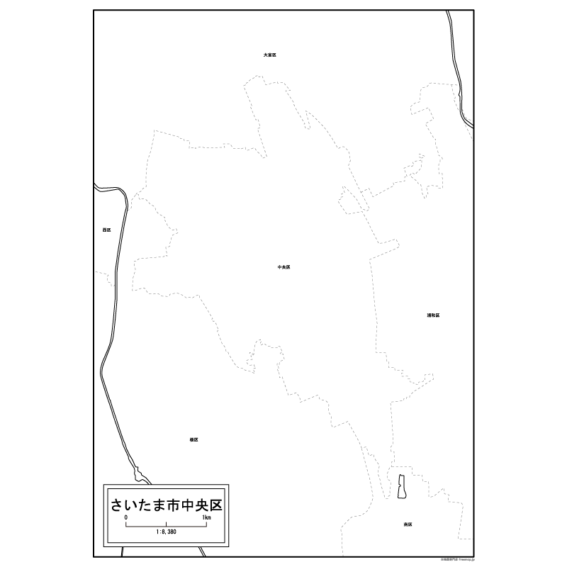 さいたま市中央区の白地図のサムネイル